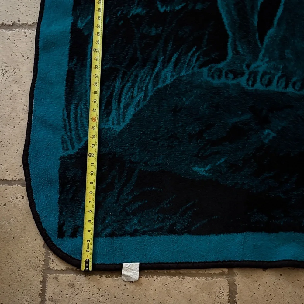 Vintage Gently Loved Reversible Lion Blanket Teal&Black By San Marcos